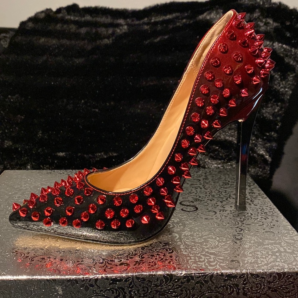 Wet kiss red iridescent heels size 6 very good for a night out